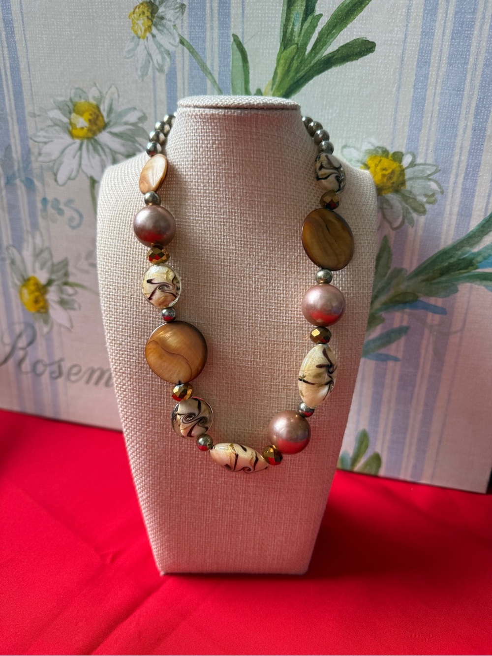 Vintage chunky statement necklace natural mother-of-pearl (shell) discs